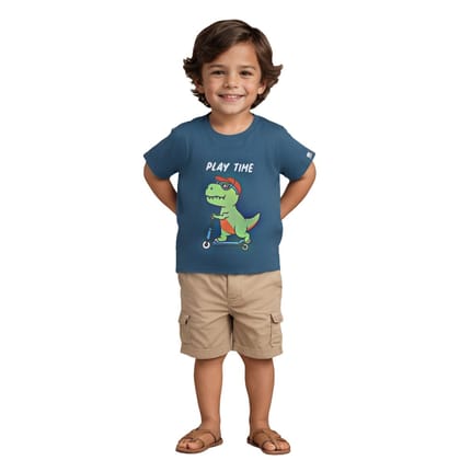 Boys T shirt Cotton Blue Coral Skating Dino