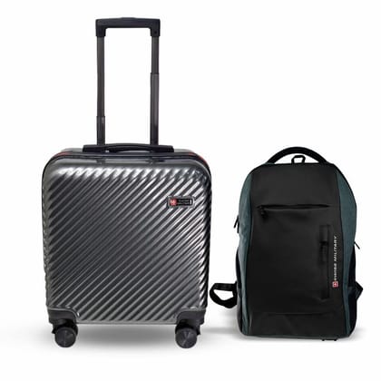 Swiss Military Combo of (LTB8_LBP89) 33L Laptop Overnighter Trolley & Multipurpose 28L Laptop Backpack, Hard-Sided ABS Cabin Size Trolley with 360° Wheels,15.4" Laptop Compartment, Black & Grey Swiss Military Combo of (LTB8_LBP89) 33L Laptop Overnighter 