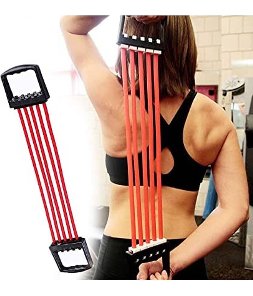 Adjustable Rubber Chest Expander Ideal for Yoga, Gym, Home Workout 5 Premium Natural Latex Tubes to Adjust Training Intensity Lightweight, Durable with Non-Slip Handle, Pack of 1