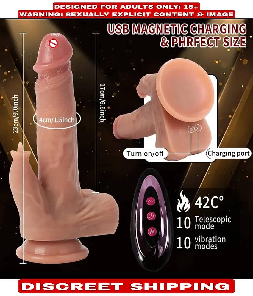 9.5" REALISTIC SILICONE TELESCOPIC SUCTION DILDO WITH HEATING AND REMOTE CONTROL FOR WOMEN BY KAMAHOUSE (LOW PRICE SEX TOYS)