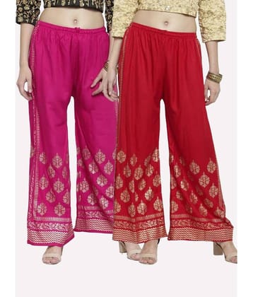 MEYARA - Red Rayon Flared Women's Palazzos ( Pack of 2 )