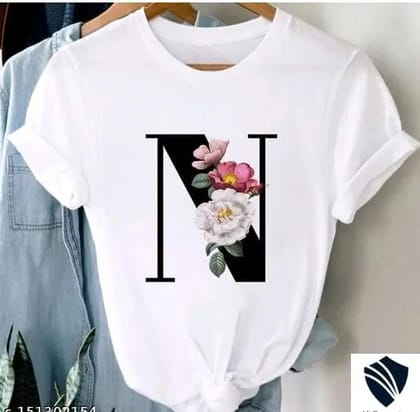 WOMENS WHITE PRINTED ROUND NECK HALF SLEEVE UNIVERSAL N  T SHIRTS