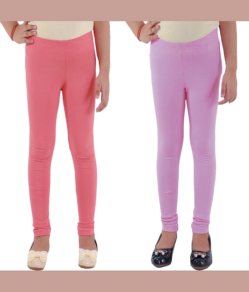 Kids Cave Pack of 2 Girls Cotton Blend Leggings ( Orange )