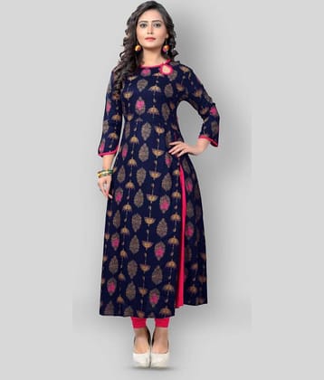 Vbuyz - Navy Rayon Women's Front Slit Kurti ( Pack of 1 )
