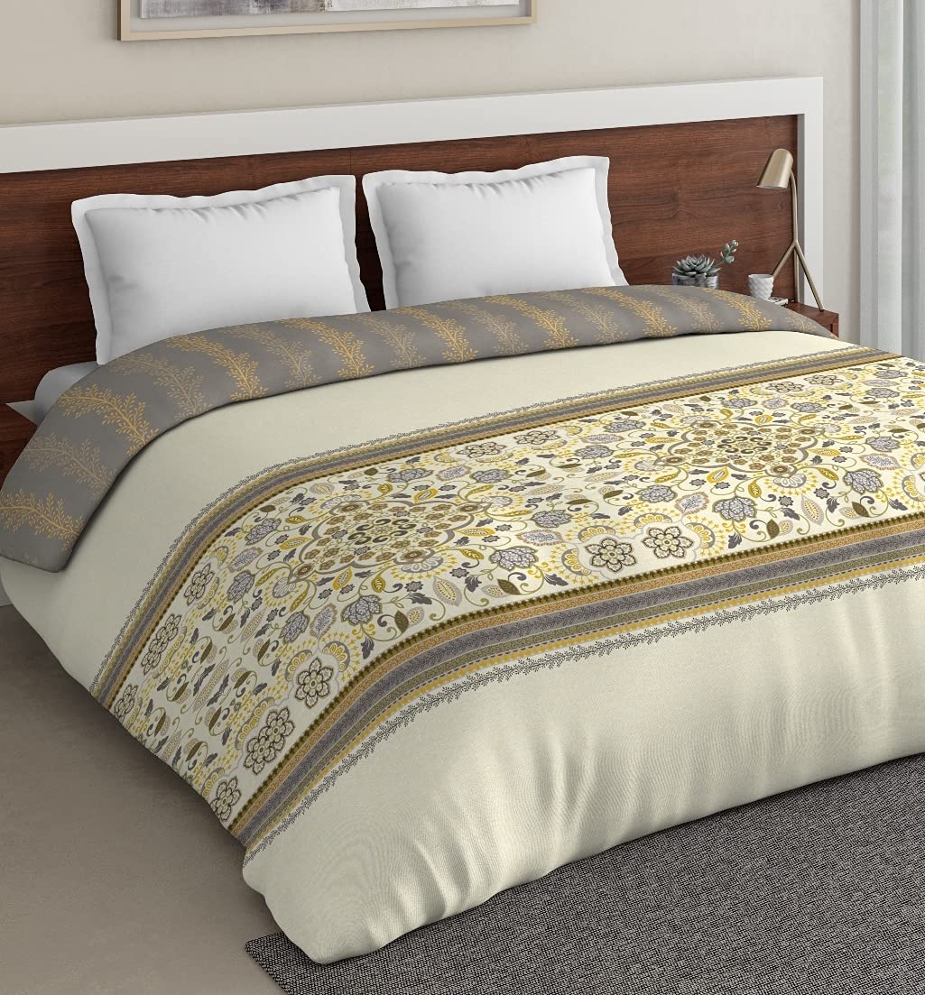DDECOR - Zeta Collection 100% Cotton Ethnic Pattern 136TC King Quilt |229 CM X 274 CM| - Yellow
