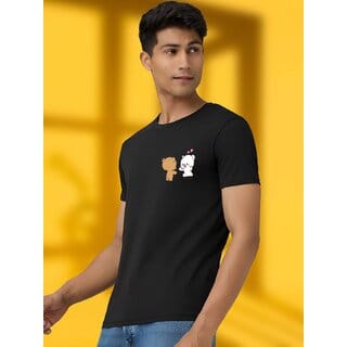 Casualbud BLACK Polyester Printed Regular Fit Tshirt for Men