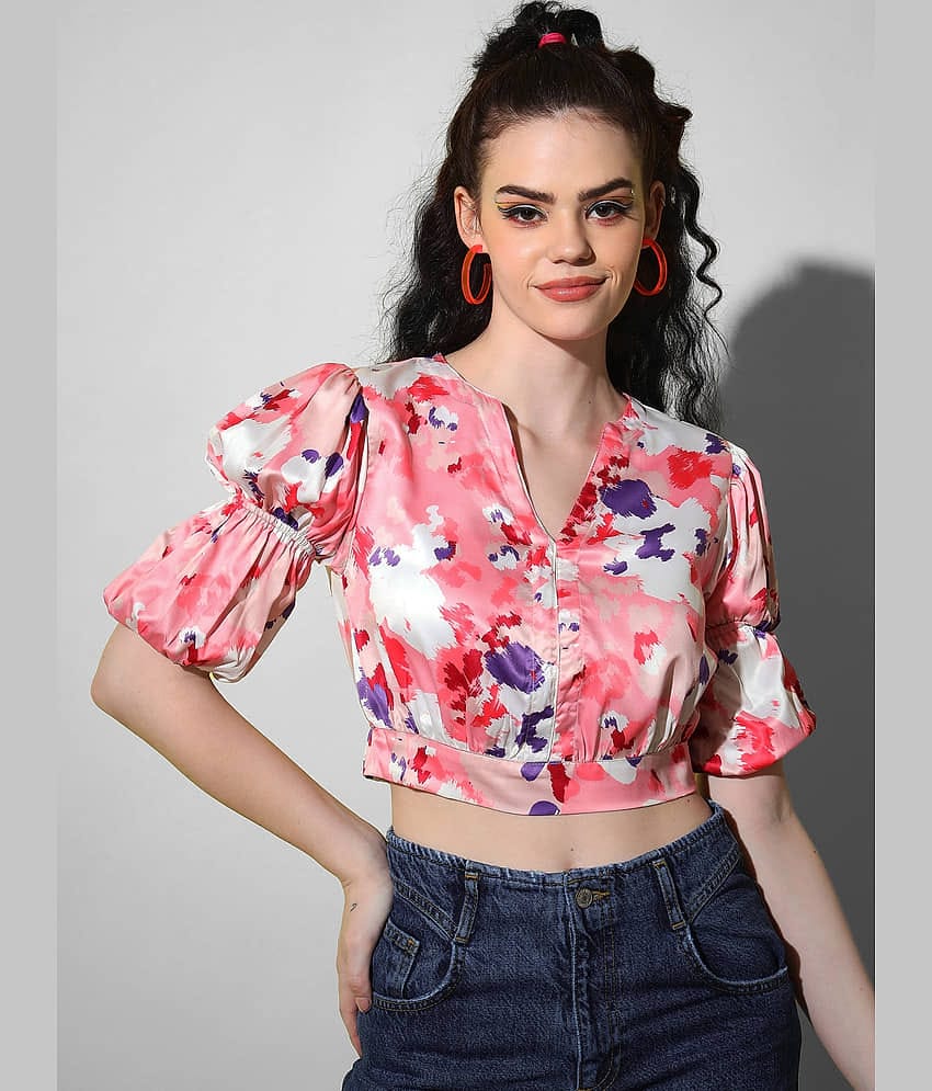 The Dry State Women's Satin Crop Top ( Pink )