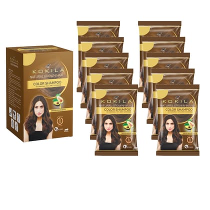 Kokila Unisex Hair Color Shampoo Enriched With Almond Oil in Just 5 Minute, Long-Lasting Instant Hair Color Brown Pack of 15 (18ML Each) Kokila Unisex Hair Color Shampoo Enriched With Almond Oil in Just 5 Minute, Long-Lasting Instant Hair Color Brown Pac