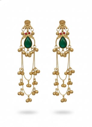 Gold Plated - Traditional Jhumka Earrings for Women | Antique Temple Design Long Dangler Earrings Gold Plated - Traditional Jhumka Earrings for Women | Antique Temple Design Long Dangler Earrings