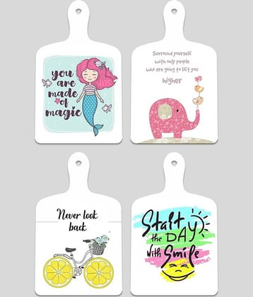 SAF Set of 4 MDF Paddle Board Wall Hangings | Positive Quotes & Cute Graphics for Kids Room or Nursery | Mermaid Elephant Bicycle Smile Theme Decorative Art Panels