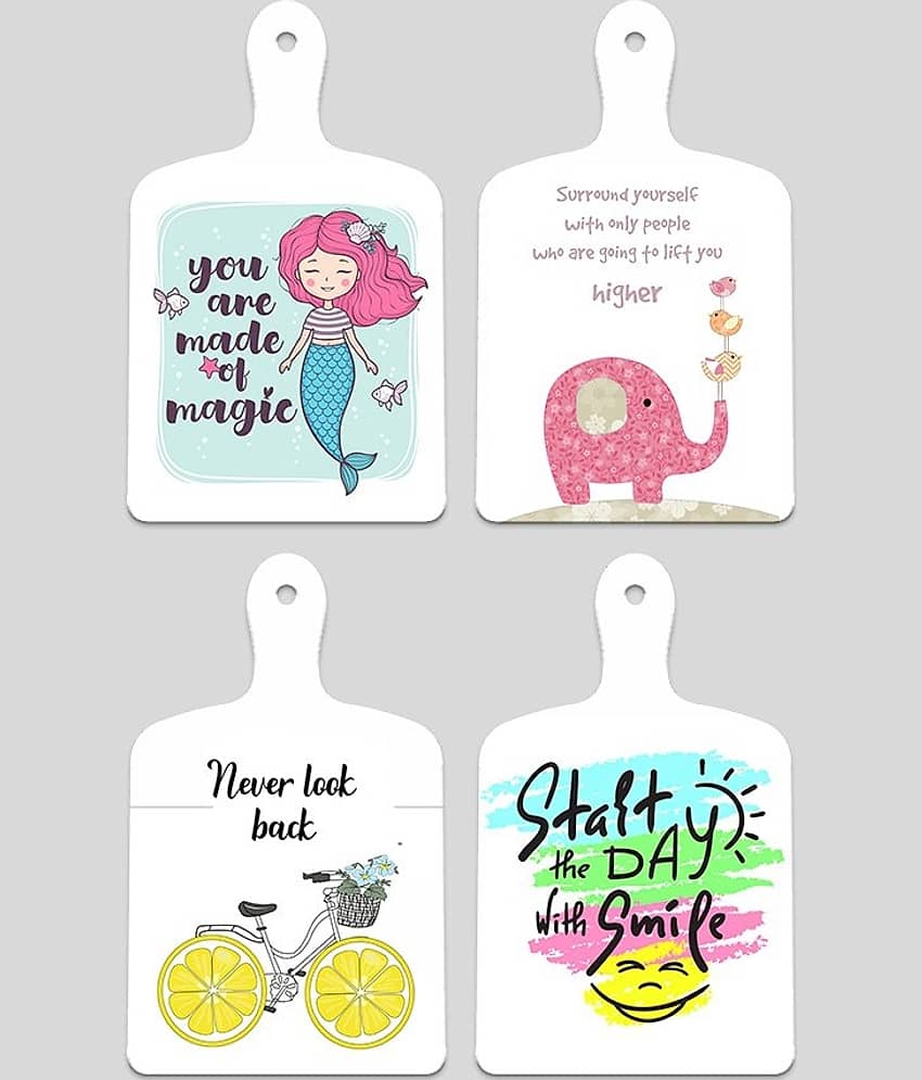 SAF Set of 4 MDF Paddle Board Wall Hangings | Positive Quotes & Cute Graphics for Kids Room or Nursery | Mermaid Elephant Bicycle Smile Theme Decorative Art Panels