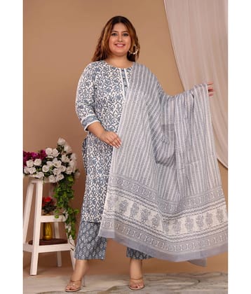 Avnii Cotton Printed Kurti With Pants Women's Stitched Salwar Suit - Grey ( Pack of 1 )