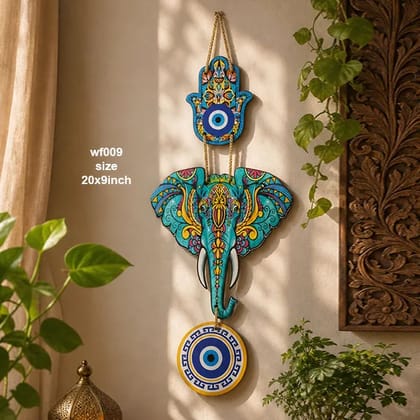 Evil Eye Palm Elephant Wall Hanging 20 x 9 Inch Decorative Nazar Battu Wall Decor for Home, Main Door, Living Room, Office, Entrance Decoration and Traditional Gift (1 Pc) Evil Eye Palm Elephant Wall Hanging 20 x 9 Inch Decorative Nazar Battu Wall Decor for Home, Main Door, Living Room, Office, Entrance Decoration and Traditional Gift (1 Pc)