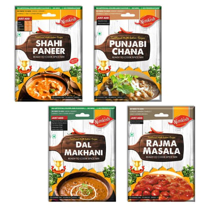 Nimkish Veg Curry Spice Mix Combo Pack of 4 | Shahi Paneer, Chana, Dal Makhani & Rajma | Ready-to-Cook Masala