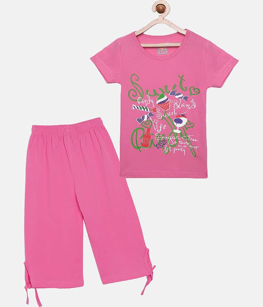 Sini Mini Pack of 1 Girls Cotton Shirt With Capris ( Pink )