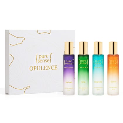 PureSense Opulence Perfume Gift Set (Silk x Velvet x Satin x Chenille) | Birthday Gifts | Long Lasting Luxury Perfume Travel Combo Pack 25x4ml | for Men & Women PureSense Opulence Perfume Gift Set (Silk x Velvet x Satin x Chenille) | Birthday Gifts | Lon