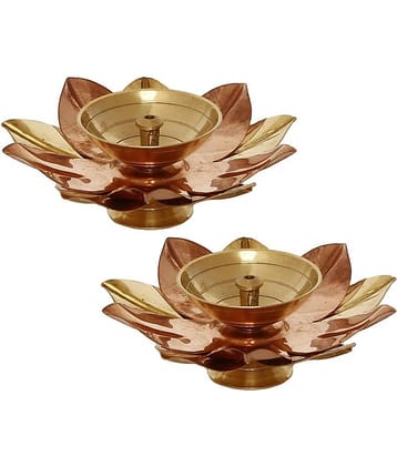 eCraftIndia CraftIndia Brown & Gold-Toned 2 Pcs Floral Shape Metal Diyas
