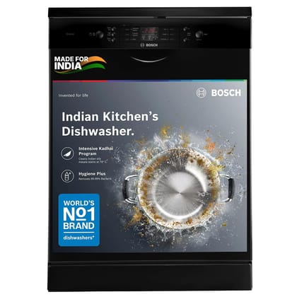 Bosch 13 Place Setting (fits up to 70 utensils) Free-Standing Dishwasher for Indian Utensils | Hygiene+ & Intensive Kadhai Program (SMS66GB01I, Inbuilt Heater, Removes 99.9% Germs, White) Bosch 13 Place Setting (fits up to 70 utensils) Free-Standing Dish