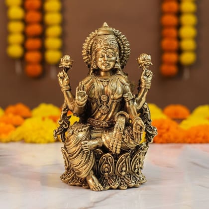Brass Laxmi Ji Idol – Premium Brass Lakshmi Goddess Statue, Height : 5 Inch (BSMAS1823 L)