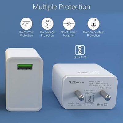 Portronics Adapto ONE 3A Fast Charging Adapter with 1M Type C Cable (White)