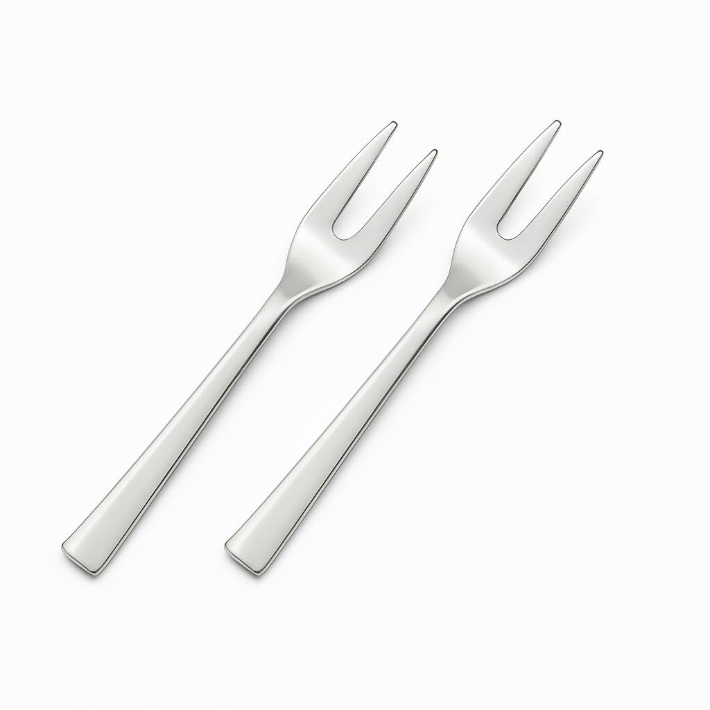 Small Fruit Fork (Pack of 2) - 4.5 Inch Long - Two Prongs - Durable Stainless Steel - Dessert & Tea Fork - Ideal for Chilli, Fruits, Mussels - Spoon for Fruits - Mini Salad Forks