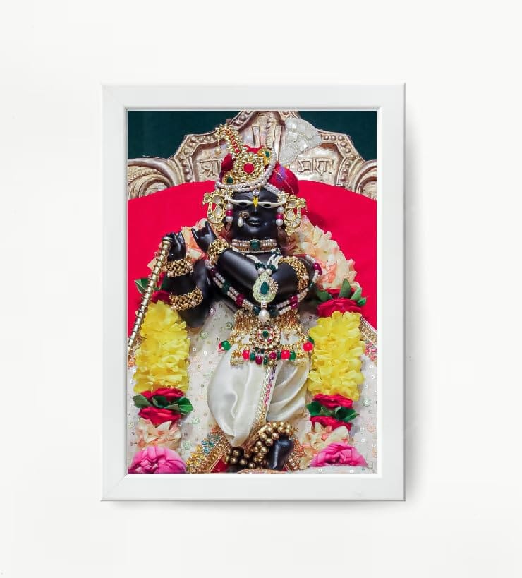 NOKKES Radha Raman Ji Vrindavan Radha Raman Thakur Ji White Photo Frames Religious Photo frame 5X7 Inch Photo Frame_QWW108