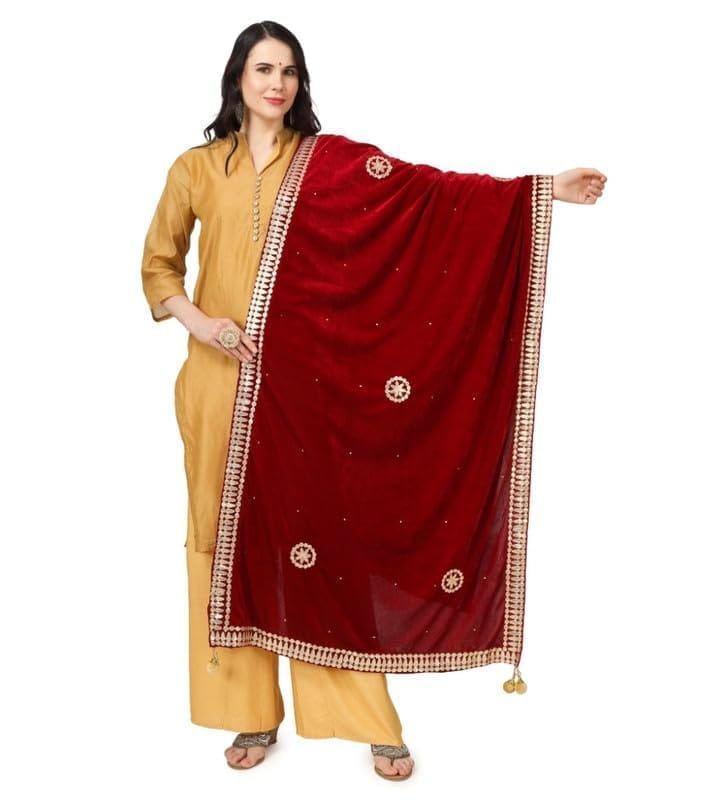 Women's Velvet Gotta Patti Dupatta (Maroon)-PID46952