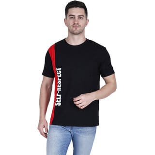 Life Dream Mens Black Embellished Cotton Blend Round Neck T-Shirt