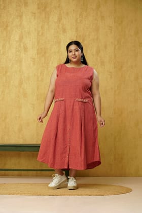 Traditional Rust colored Dress in  Cotton