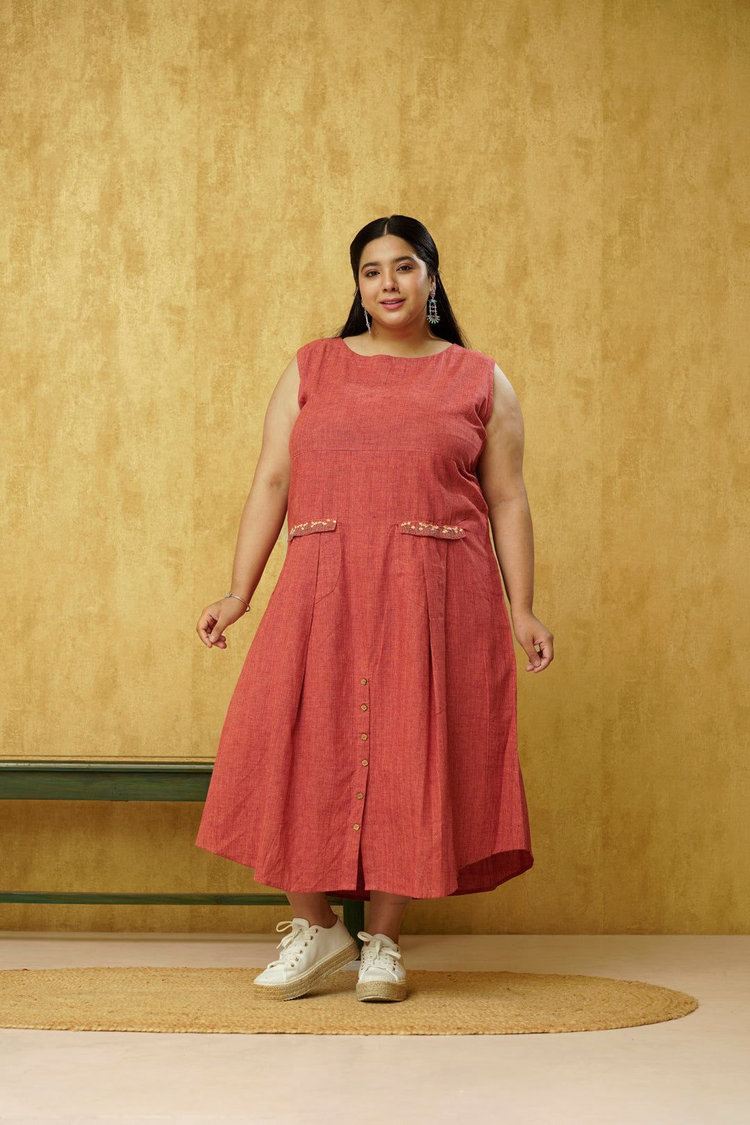 Traditional Rust colored Dress in  Cotton