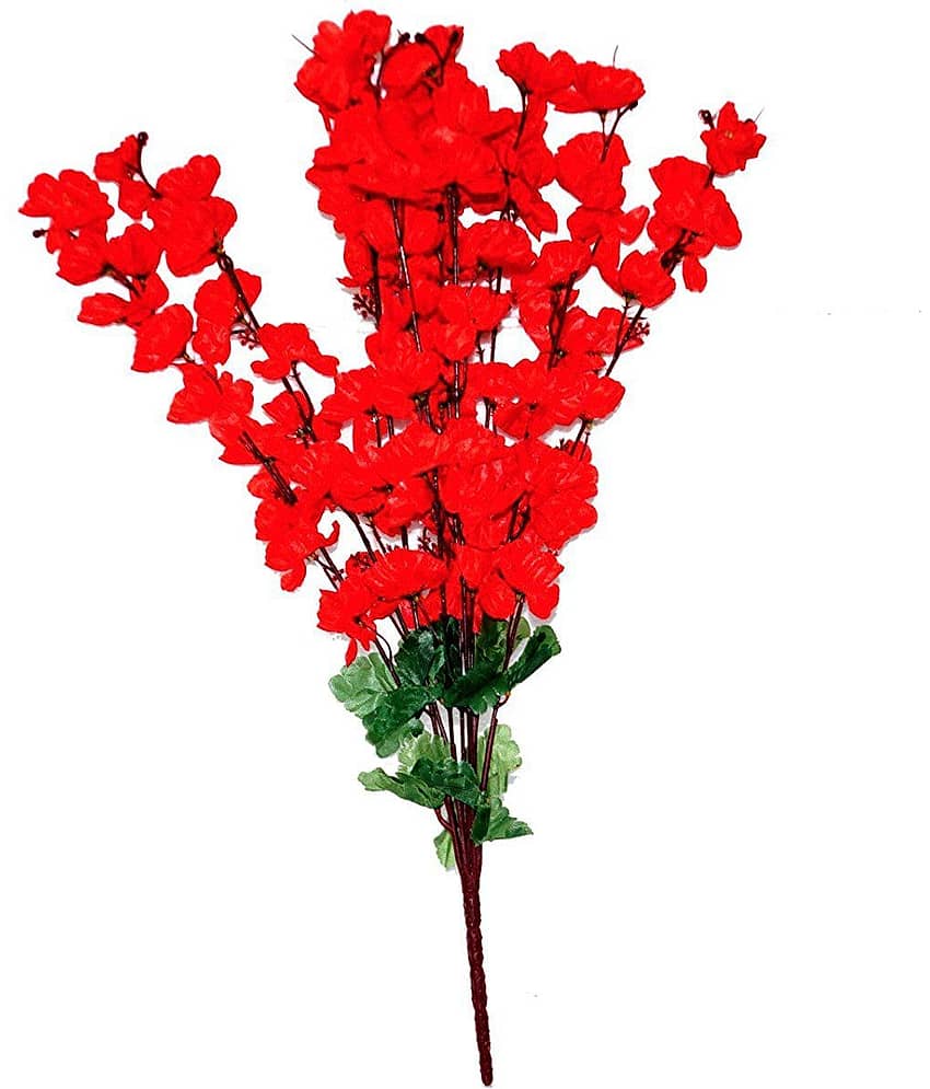 YUTIRITI Orchids Red Artificial Flowers Bunch - Pack of 1
