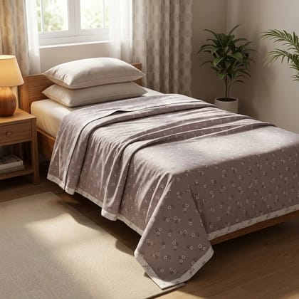 Cotton Floral Print Grey Single Bed Dohar