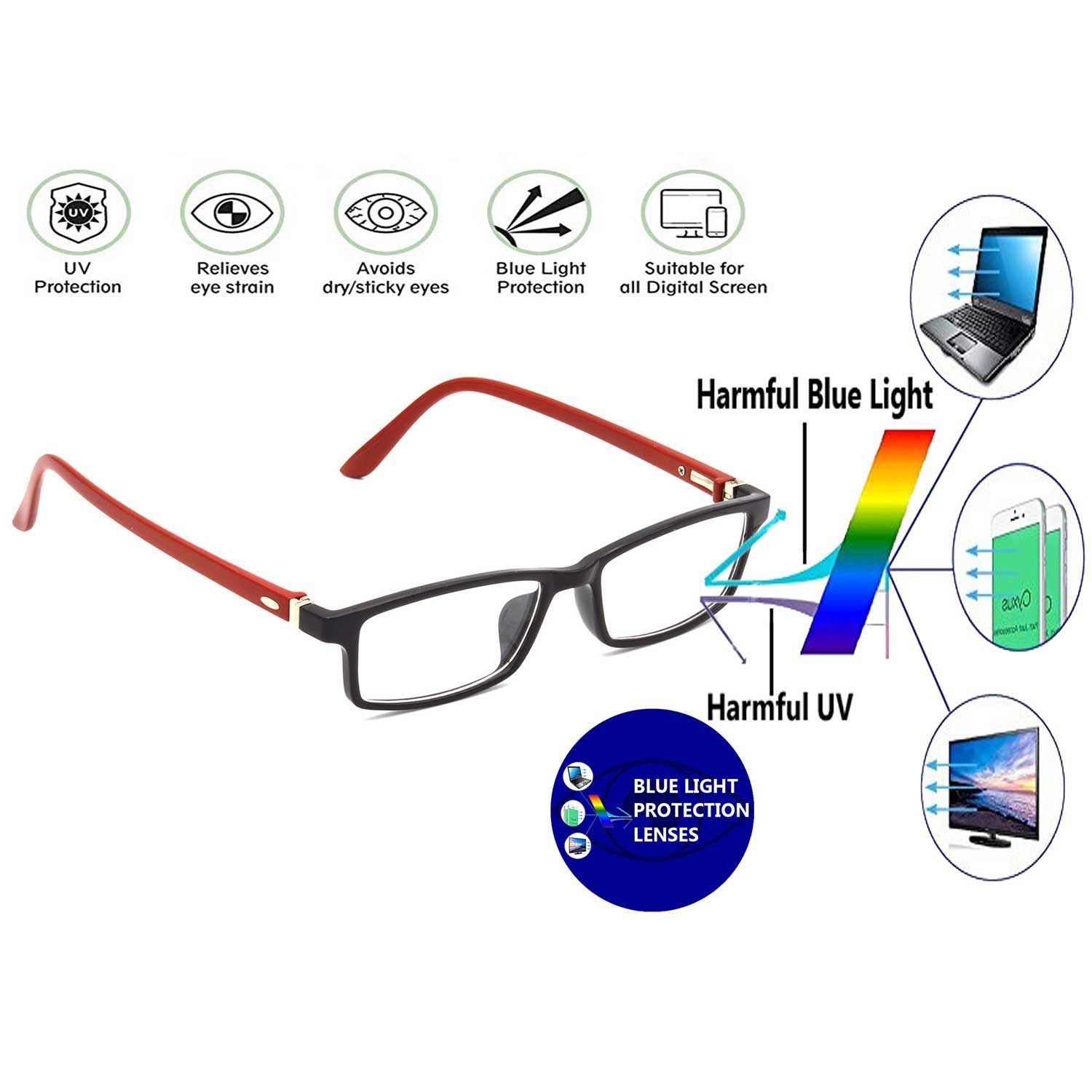 Hrinkar Eye Protection Zero Power Glass for Mobile and Computer with Blue Light Filter for Men & Women | Red and Black | HBCT-FRM-BK-RD-12