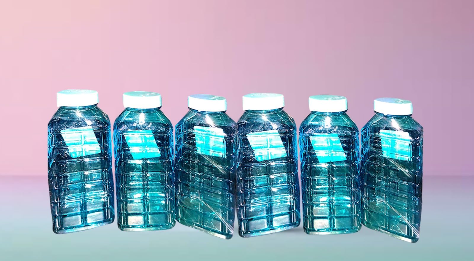 Plastic Water Bottles, 1 Litre, Turquoise Blue, Set of 6