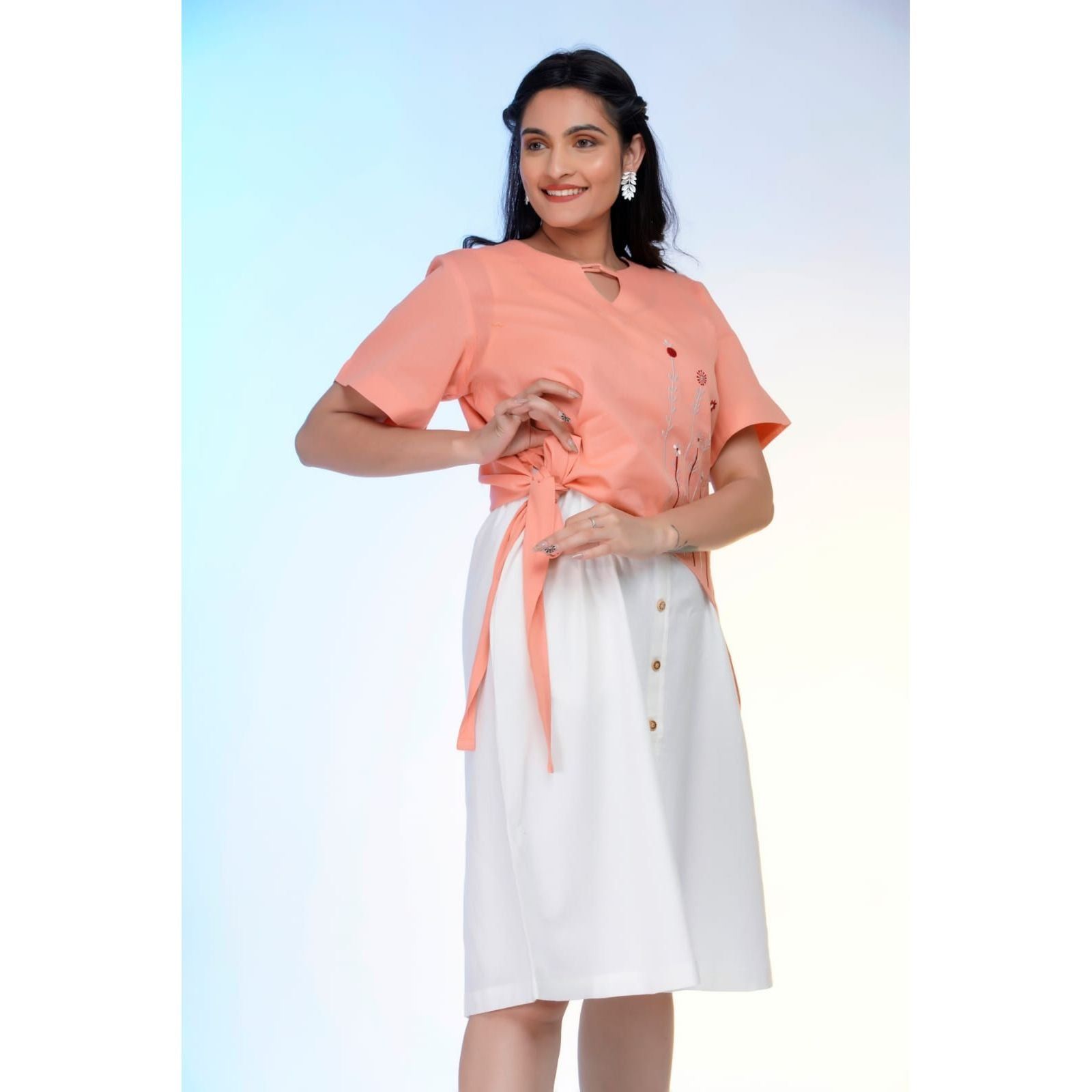 Pastel peach 2-Piece Dress for Summer