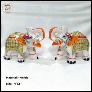 Marble Golden Elephant Pair Statue