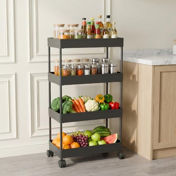 Multipurpose Storage Organizer Slim Rack Shelf with Wheels for Living Room, Office, Bedroom, Bathroom, Kids