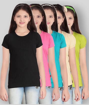 Sini Mini Pack of 5 Girls Cotton Blend T-Shirt ( Multicolor )