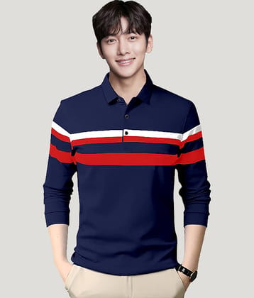 GESPO Pack of 1 Cotton Blend Regular Fit Colorblock Full Sleeves Men's Polo T Shirt ( Black )