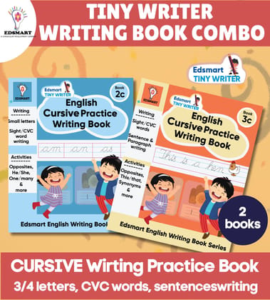 Edsmart Cursive Writing Practice Book Combo of 2 books! Edsmart Tiny Writer Pattern tracing, Capital A-Z, Small a-z and words writing book [128 pages] [Perfect Paperback] [Jan 01, 2024] Edsmart Edu services pvt ltd
