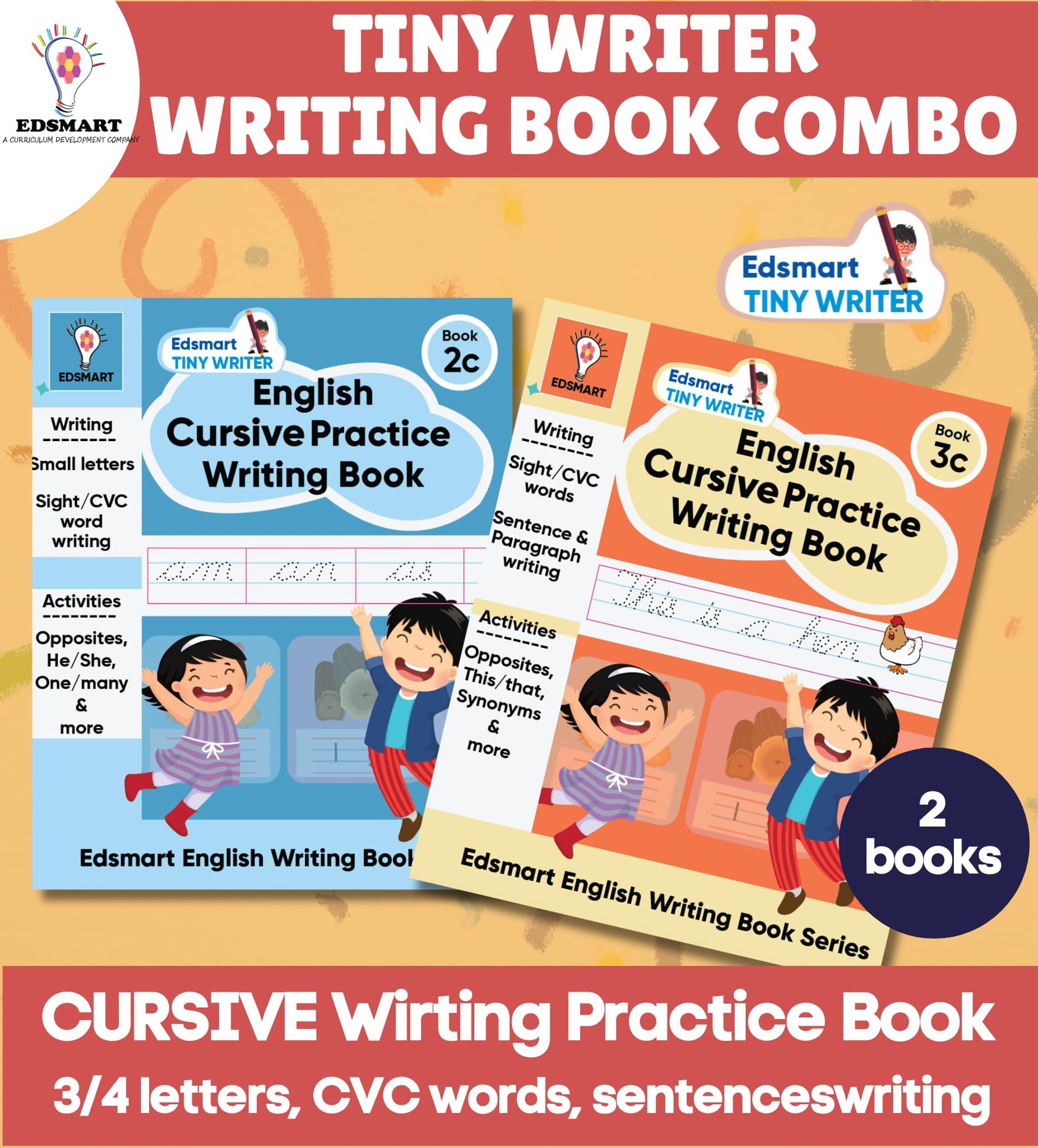 Edsmart Cursive Writing Practice Book Combo of 2 books! Edsmart Tiny Writer Pattern tracing, Capital A-Z, Small a-z and words writing book [128 pages] [Perfect Paperback] [Jan 01, 2024] Edsmart Edu services pvt ltd