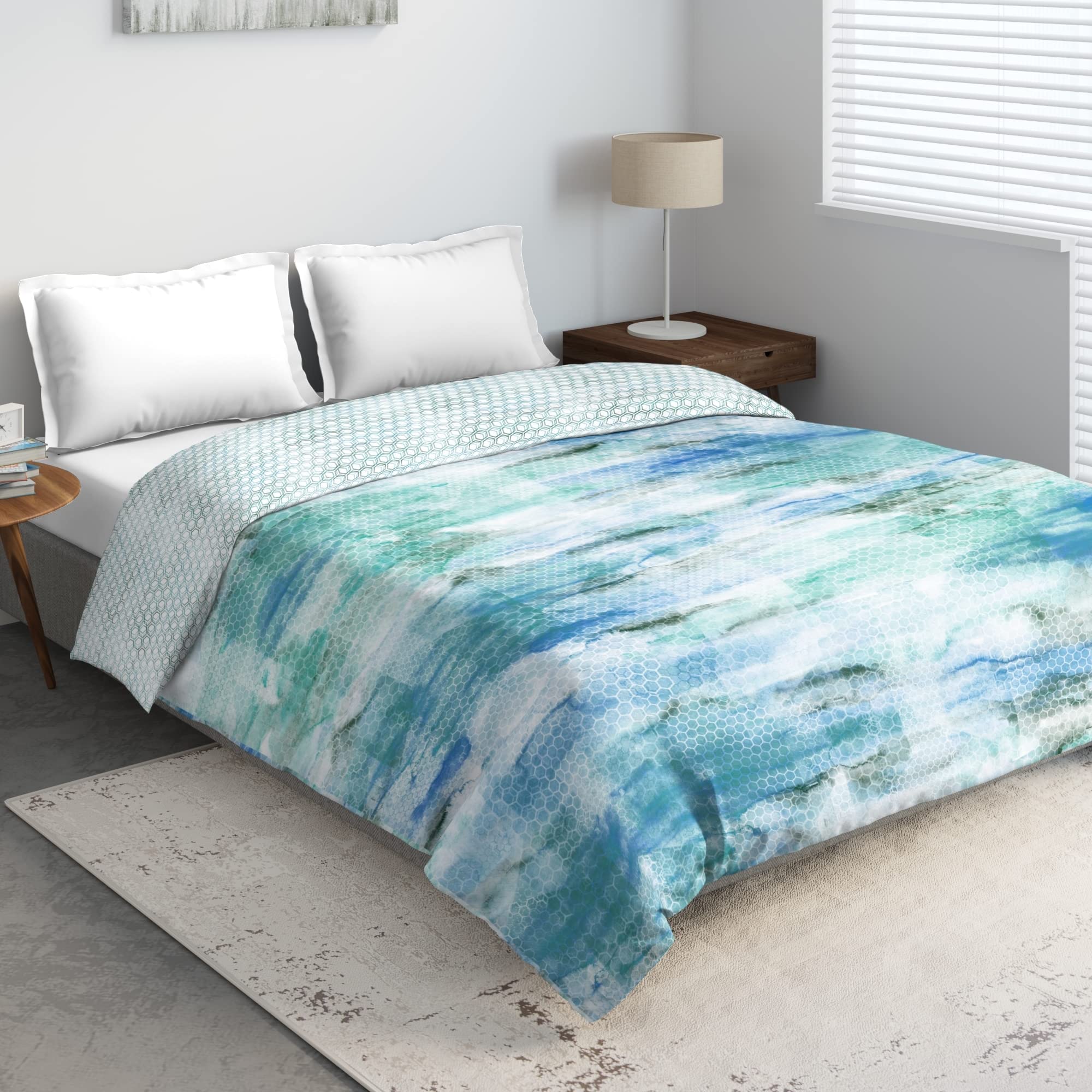 DDECOR - Primary Collection 100% Cotton Abstract Pattern 136TC King Quilt |229 CM X 274 CM| - Turquoise