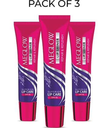 Meglow Lip Shiner with SPF 15 Protection with Nourishment Jojoba Oil 15g ( Pack of 3 )
