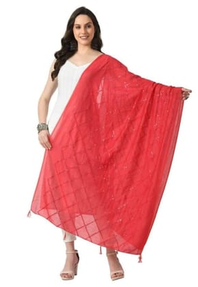 Women's Chanderi Self Degine Dupatta (Rani)-PID51278