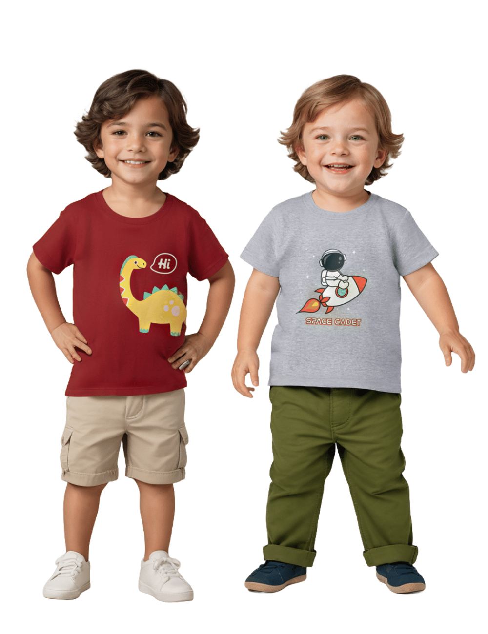 Boys T-Shirt Grey Heather Mélange / Winery Red, Soft Cotton, Ages 2-6 (2pcs pack)