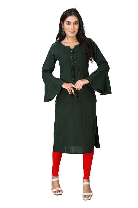 Women's Casual Full Sleeve Viscose Rayon Printed Kurti (Dark Green, XL)-PID46423