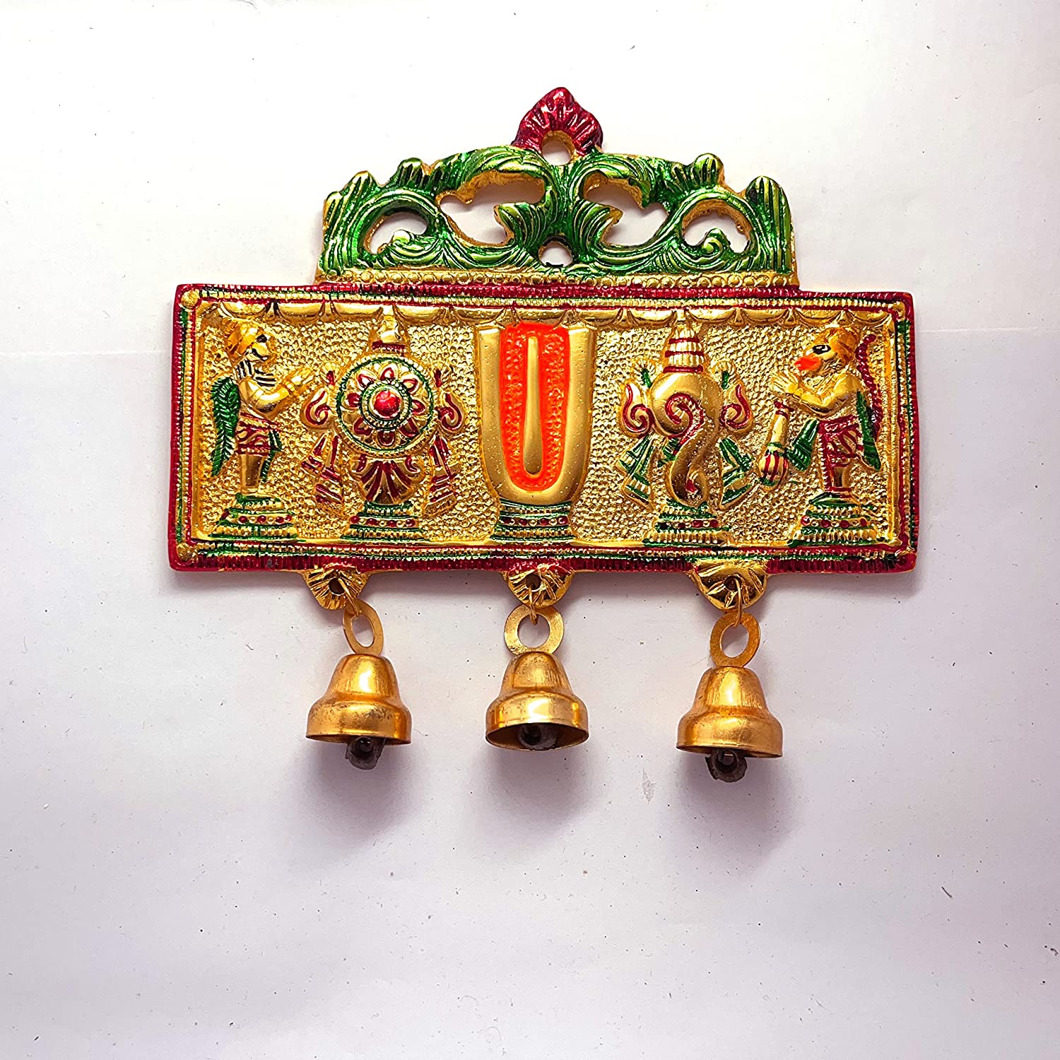 DreamKraft Wall Hanging Tirupati Balaji Symbol Shankh Chakra Tilak with Hanuman ji and garud Statue Gold Plating