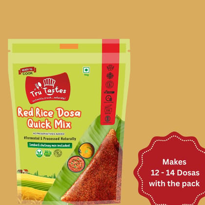 Tru Tastes Red Rice Dosa Quick Mix Includes Chutney and Sambar Mix -Supergrains ,Natural And Healthy Food, Dosa Mix - High Protein, Vegan, and 100% Gluten Free Make Delicious Red Rice Quick Mix 12 to 14 pcs For Lunch, Dinner Breakfast Also (306 G) Tru Tastes Red Rice Dosa Quick Mix Includes Chutney and Sambar Mix -Supergrains ,Natural And Healthy Food, Dosa Mix - High Protein, Vegan, and 100% Gluten Free Make Delicious Red Rice Quick Mix 12 to 14 pcs For Lunch, Dinner Breakfast Also (306 G)