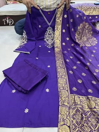 Women's Embroidered Purple Kurta Set with Dupatta