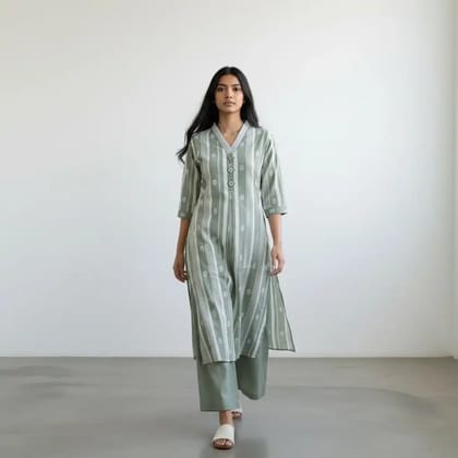 Handloom Cotton Co-Ord Set — A-line Kali Top with Mirror Work & Palazzo